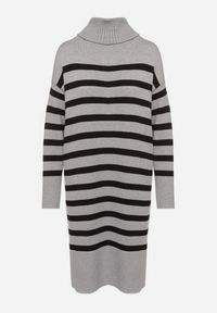Born2be - Szaro-Czarna Sweterkowa Sukienka z Golfem Wiskozą i Modalem Ozdobiona Paskami Fesalttia. Okazja: na co dzień. Typ kołnierza: golf. Kolor: szary. Materiał: wiskoza. Długość rękawa: długi rękaw. Wzór: aplikacja. Typ sukienki: proste. Styl: casual, elegancki #7