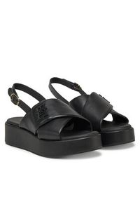 TOMMY HILFIGER - Tommy Hilfiger Sandały Th Logo Hw Padded Leather Sandal FW0FW08808 Czarny. Kolor: czarny. Materiał: skóra #5