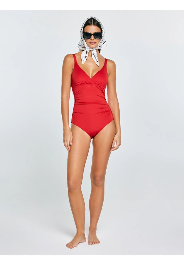 Big-Star - Kostium kąpielowy jednoczęściowy czerwony Sallsa 603. Kolor: czerwony. Wzór: nadruk