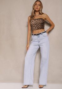 Renee - Jasnoniebieskie Jeansy z Bawełny High Waist o Szerokim Kroju Tunissa. Okazja: na co dzień. Stan: podwyższony. Kolor: niebieski. Styl: casual, elegancki