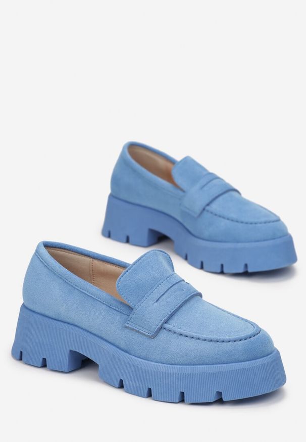 Born2be - Niebieskie Mokasyny na Grubej Podeszwie Samil. Kolor: niebieski. Styl: klasyczny