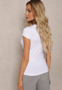 Renee - Biały Klasyczny T-shirt z Gładkiej Dzianiny Mirales. Kolor: biały. Materiał: dzianina. Wzór: gładki. Styl: klasyczny