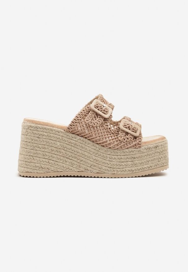 Born2be - Ciemnobeżowe Klapki Vices na Koturnie z Plecionką w Stylu Boho Edimoria. Okazja: na co dzień, na spacer. Kolor: beżowy. Sezon: lato. Obcas: na koturnie. Styl: boho