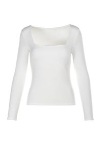 Born2be - Biała Bluzka Alexusi. Okazja: na co dzień, do pracy. Typ kołnierza: dekolt kwadratowy. Kolor: biały. Materiał: materiał, wiskoza, jeans, dzianina. Długość rękawa: długi rękaw. Długość: długie. Wzór: gładki. Styl: klasyczny, casual, elegancki #3