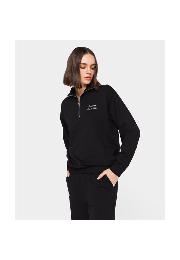 Bluza dla kobiet Carpatree Sports Club. Kolor: czarny. Materiał: dresówka. Wzór: haft