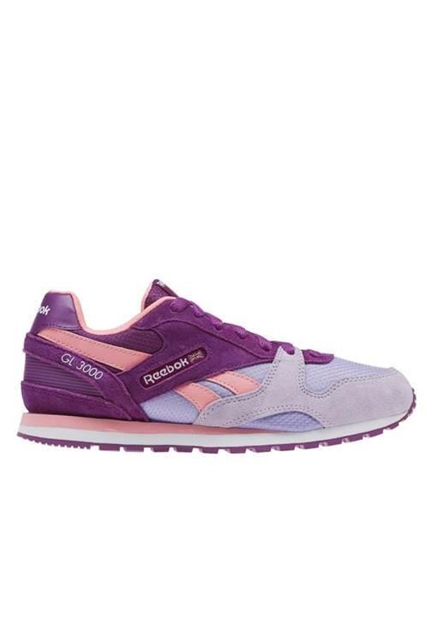 Buty do chodzenia dla dzieci Reebok GL 3000 SP. Zapięcie: sznurówki. Kolor: wielokolorowy, fioletowy. Materiał: tkanina, materiał, skóra, syntetyk. Szerokość cholewki: normalna. Sport: turystyka piesza