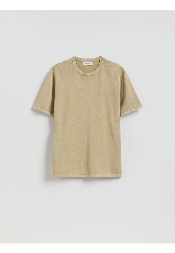 Reserved - Bawełniany sweter z krótkim rękawem - beżowy. Kolor: beżowy. Materiał: bawełna. Długość rękawa: krótki rękaw. Długość: krótkie