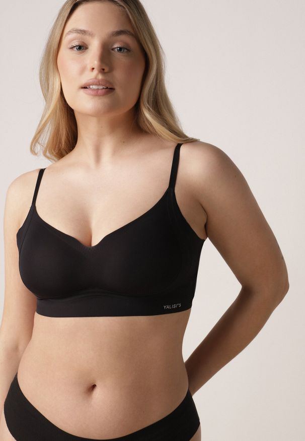 Born2be - Czarny Bezszwowy Biustonosz Bez Fiszbin z Elastycznego Materiału Edalith. Kolor: czarny. Materiał: materiał