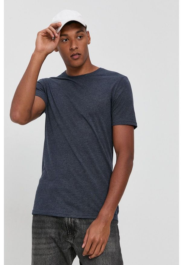 !SOLID - T-shirt. Okazja: na co dzień. Kolor: niebieski. Materiał: bawełna, dzianina. Styl: casual