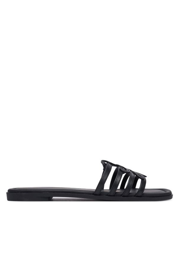 TOMMY HILFIGER - Tommy Hilfiger Klapki Th Script Flat Mule Lth FW0FW09368 Czarny. Kolor: czarny. Materiał: skóra
