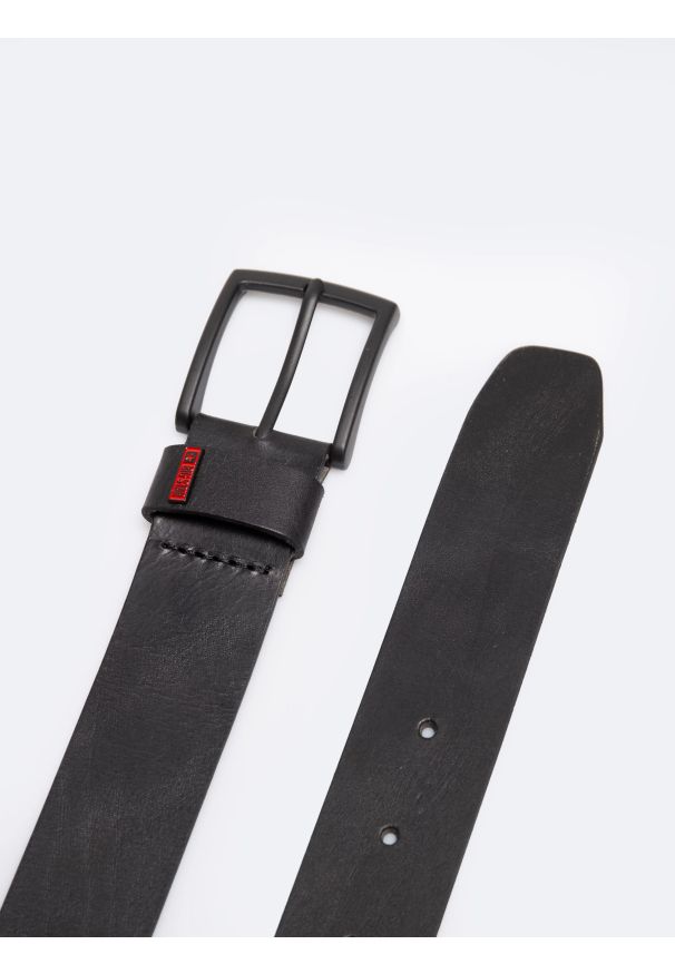 Big-Star - Pasek męski skórzany czarny Piros 906. Kolor: czarny. Materiał: skóra. Wzór: jednolity. Styl: elegancki, klasyczny