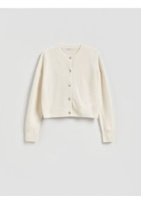 Reserved - Wełniany kardigan - kremowy. Kolor: kremowy. Materiał: wełna