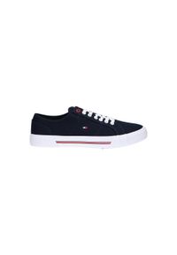 TOMMY HILFIGER - Męskie trampki sportowe Tommy Hilfiger CORE CORPORATE VULC CANVAS. Kolor: biały, niebieski, wielokolorowy. Sport: turystyka piesza