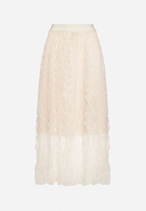 Born2be - Jasnobeżowa Rozkloszowana Spódnica z Półtransparentnego Materiału z Ozdobnym Tłoczeniem Zerivra. Okazja: na co dzień. Kolor: beżowy. Materiał: materiał. Styl: casual, klasyczny, elegancki