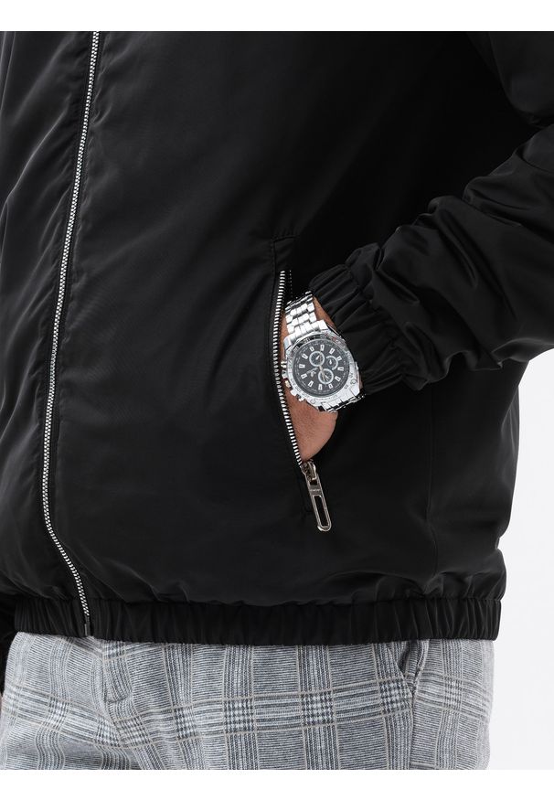 Ombre Clothing - Kurtka męska wiatrówka z kapturem o klasycznym kroju - czarna V1 OM-JANP-22FW-006 - XXL. Typ kołnierza: kaptur. Kolor: czarny. Materiał: poliester, materiał, guma. Styl: klasyczny