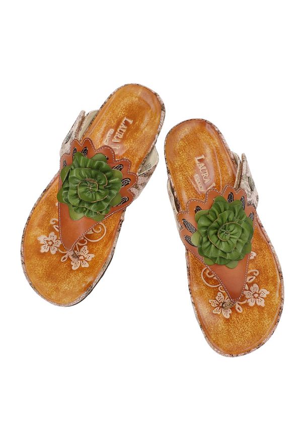 Pomarańczowe Japonki Laura Vita Modne Obuwie Damskie. Kolor: pomarańczowy. Materiał: skóra. Sezon: lato