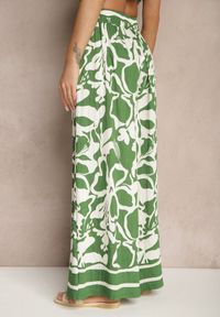 Renee - Zielone Spodnie o Szerokim Kroju High Waist w Kwiaty Nelrive. Okazja: na co dzień, na spacer. Stan: podwyższony. Kolor: zielony. Wzór: kwiaty. Styl: klasyczny, casual, elegancki