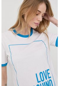 Love Moschino t-shirt bawełniany kolor biały. Okazja: na co dzień. Kolor: biały. Materiał: bawełna. Długość rękawa: krótki rękaw. Długość: krótkie. Styl: casual
