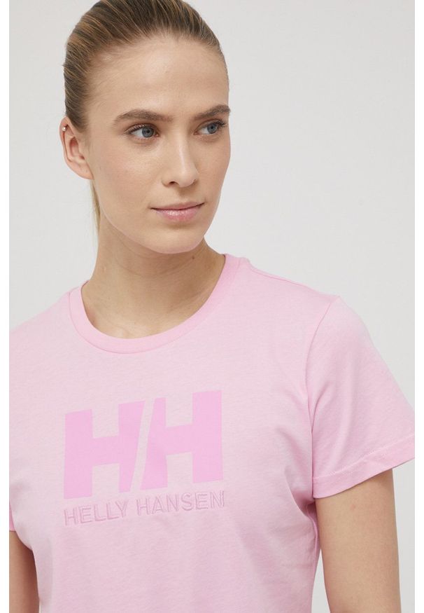 Helly Hansen t-shirt bawełniany kolor granatowy. Okazja: na co dzień. Kolor: różowy. Materiał: bawełna. Wzór: nadruk. Styl: casual