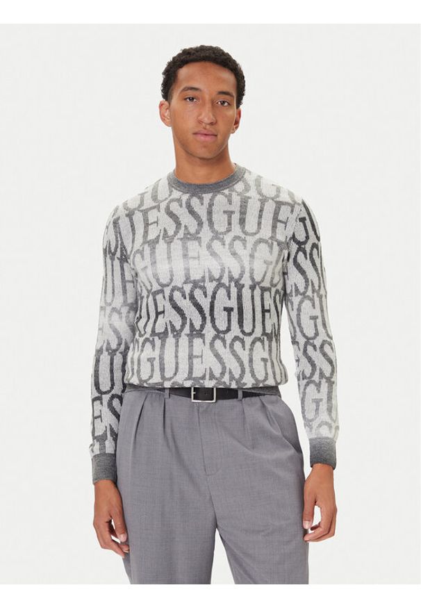 Guess Sweter M5BR24 Z0500 Szary Regular Fit. Kolor: szary. Materiał: syntetyk