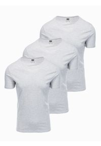 Ombre Clothing - Zestaw koszulek bawełnianych BASIC 3-pak - szary melanż V16 - Rozmiar: XL. Kolor: szary. Materiał: bawełna. Wzór: melanż. Sezon: lato. Styl: klasyczny