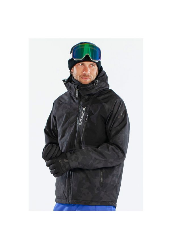 Surfanic - Kurtka Snowboardowa Męska SURFANIC STX 10.000 Orion – BlackMap – Wodoodporna. Kolor: czarny. Sezon: zima. Sport: snowboard