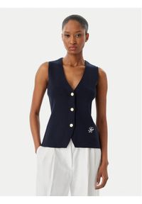 TOMMY HILFIGER - Tommy Hilfiger Top WW0WW49707 Granatowy Slim Fit. Kolor: niebieski. Materiał: bawełna #1