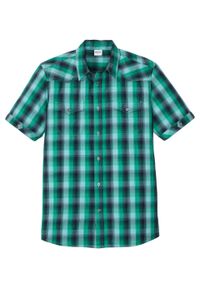 Koszula z krótkim rękawem i naszywanymi kieszeniami bonprix ciemnoniebiesko-zielony morski w kratę. Kolor: niebieski. Długość rękawa: krótki rękaw. Długość: krótkie #1