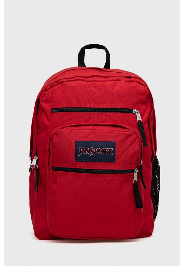 JanSport - Jansport plecak kolor czerwony duży z aplikacją. Kolor: czerwony. Wzór: aplikacja
