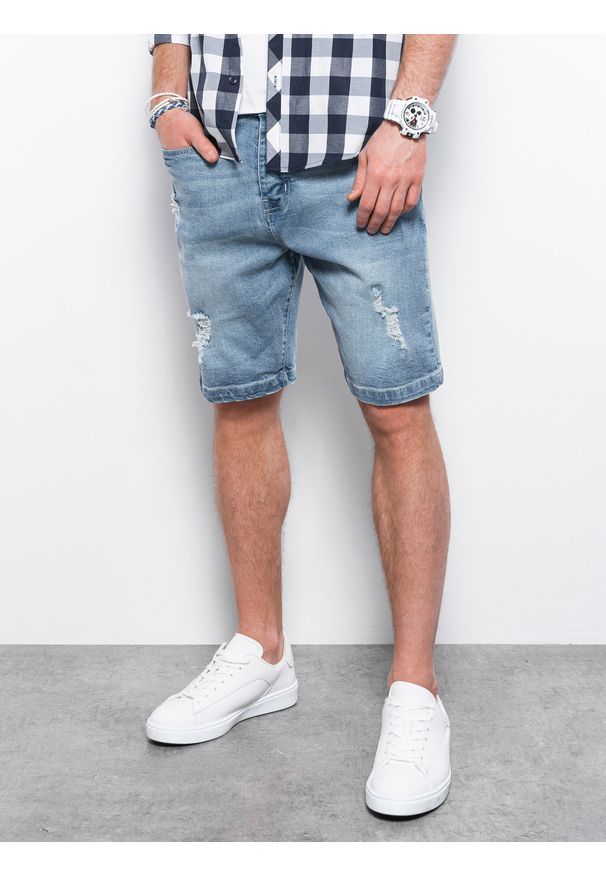 Ombre Clothing - Krótkie spodenki męskie jeansowe W311 - jasny jeans - XXL. Materiał: jeans. Długość: krótkie. Sezon: lato