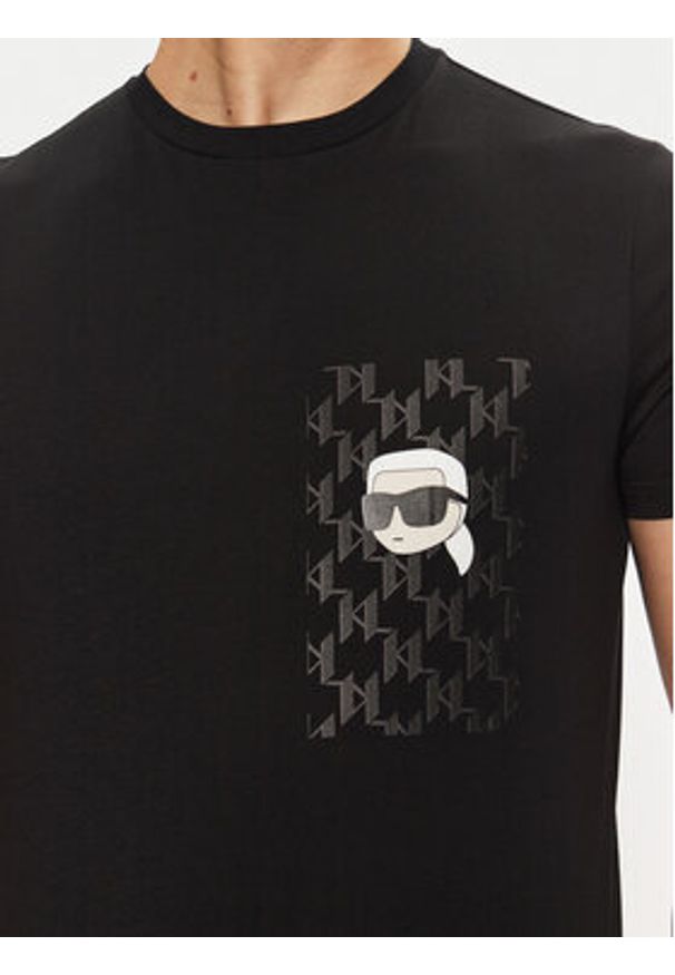 Karl Lagerfeld - KARL LAGERFELD T-Shirt 755095 551251 Czarny Regular Fit. Typ kołnierza: dekolt w karo. Kolor: czarny. Materiał: bawełna