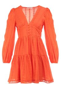 Born2be - Pomarańczowa Sukienka Merirah. Kolor: pomarańczowy. Materiał: bawełna, tkanina. Długość rękawa: długi rękaw. Wzór: aplikacja, haft. Długość: mini #4