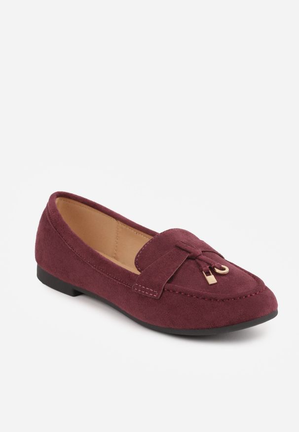 Renee - Bordowe Mokasyny Ozdobione Metalowymi Aplikacjami Eunilla. Okazja: na co dzień. Kolor: czerwony. Materiał: jeans. Wzór: aplikacja. Styl: elegancki, casual, klasyczny
