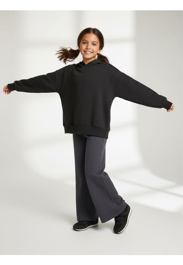 Sinsay - Spodnie dresowe wide leg - szary. Kolor: szary. Materiał: dresówka