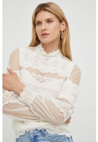 TwinSet - Twinset bluzka damska kolor beżowy z aplikacją. Okazja: na co dzień. Kolor: beżowy. Materiał: materiał. Długość rękawa: na ramiączkach. Długość: długie. Wzór: aplikacja. Styl: casual #1