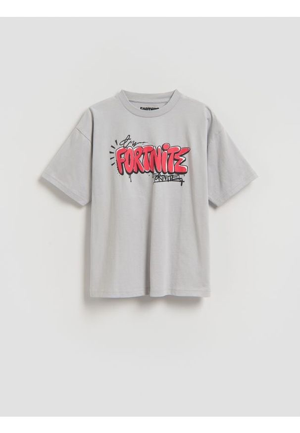 Reserved - Bawełniany t-shirt Fortnite - jasnoszary. Kolor: szary. Materiał: bawełna