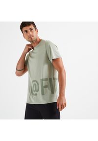 DOMYOS - Koszulka fitness męska Domyos krótki rękaw. Kolor: brązowy, wielokolorowy, zielony. Materiał: materiał, poliester. Długość rękawa: krótki rękaw. Długość: krótkie. Sport: fitness