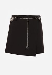 Born2be - Czarne Spódnico-Szorty Ozdobione Łańcuszkiem i Sercami Rhenara. Okazja: na co dzień. Kolor: czarny. Materiał: jeans. Wzór: aplikacja. Styl: casual #2