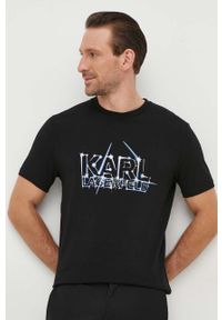 Karl Lagerfeld t-shirt męski kolor czarny z nadrukiem. Kolor: czarny. Materiał: materiał. Wzór: nadruk #1