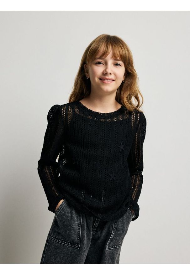 Reserved - Dzianinowa bluzka z topem - czarny. Kolor: czarny. Materiał: dzianina