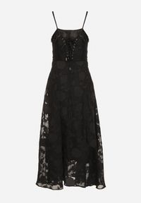 Born2be - Czarna Rozkloszowana Sukienka Vices z Gorsetowym Wiązaniem Fenosella. Okazja: na imprezę. Typ kołnierza: dekolt gorset. Kolor: czarny. Długość rękawa: na ramiączkach. Sezon: lato. Typ sukienki: gorsetowe. Styl: elegancki #5