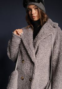 Renee - Szara Dwurzędowa Kurtka Futerkowy Płaszcz z Dodatkowymi Rękawiczkami Hetirra. Okazja: na co dzień, na spacer. Kolor: szary. Materiał: jeans. Styl: elegancki, casual