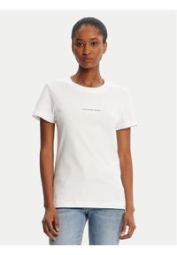 Calvin Klein Jeans T-Shirt Monologo J20J223563 Biały Slim Fit. Kolor: biały. Materiał: bawełna
