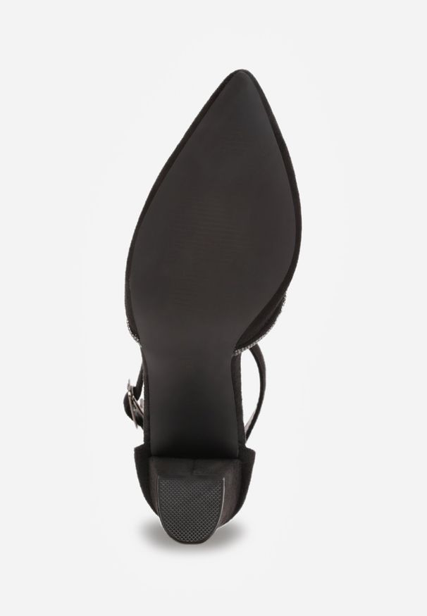 Born2be - Czarne Czółenka Vices z Wkładką ze Skóry Naturalnej Ozdobione Cyrkoniami Virirra. Okazja: na urodziny, na imprezę. Nosek buta: szpiczasty. Zapięcie: pasek. Kolor: czarny. Materiał: skóra. Wzór: aplikacja. Obcas: na słupku. Styl: elegancki, klasyczny