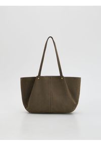 Reserved - Torebka shopper z imitacji zamszu - oliwkowy. Kolor: oliwkowy. Materiał: zamszowe #1