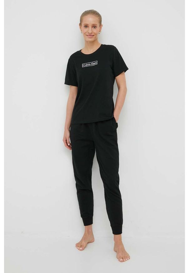 Calvin Klein Underwear t-shirt piżamowy kolor czarny. Kolor: czarny. Materiał: dzianina. Długość: krótkie. Wzór: aplikacja