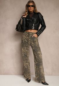 Renee - Panterkowe Jeansy High Waist o Szerokim Kroju Quelire. Okazja: na co dzień. Stan: podwyższony. Styl: casual