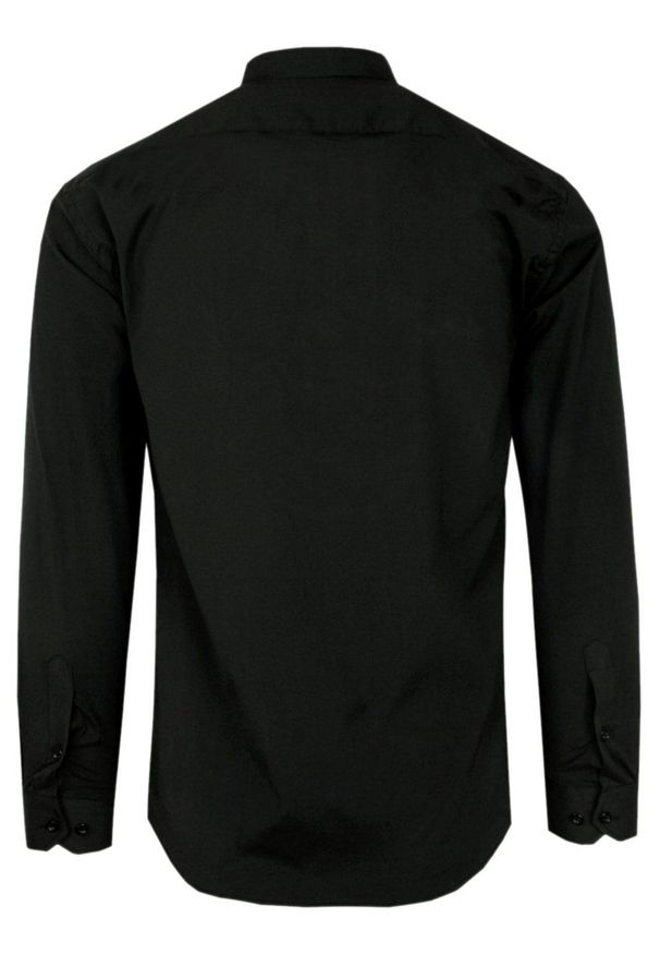Victorio - Elegancka Koszula Męska - VICTORIO - Slim - Czarna. Kolor: czarny. Materiał: poliester, bawełna, elastan. Styl: elegancki
