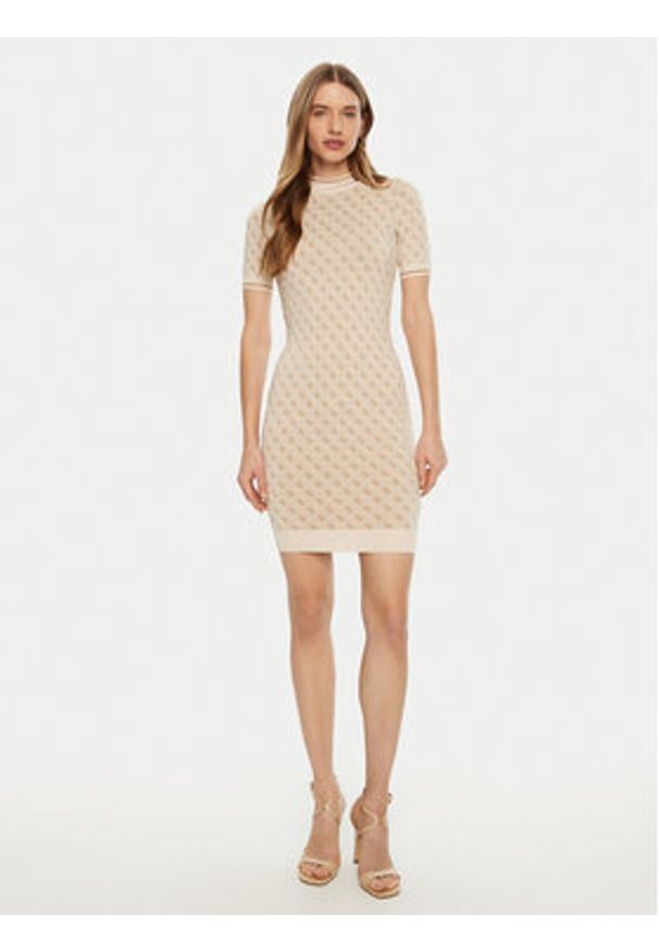 Guess Sukienka dzianinowa W3YK39 Z37K0 Beżowy Regular Fit. Kolor: beżowy. Materiał: syntetyk