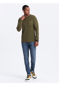 Ombre Clothing - Longsleeve męski o strukturze "wafla" - oliwkowy V3. Okazja: na co dzień. Kolor: oliwkowy. Materiał: bawełna. Długość rękawa: długi rękaw. Styl: klasyczny, sportowy, casual #6